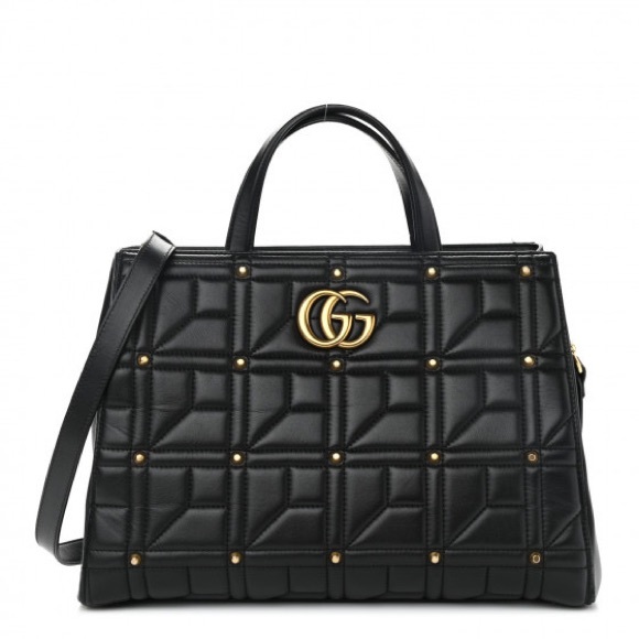Gucci Handbags - AUTHENTIC GUCCI
Calfskin Matelasse Studded Medium GG Marmont Tote Black